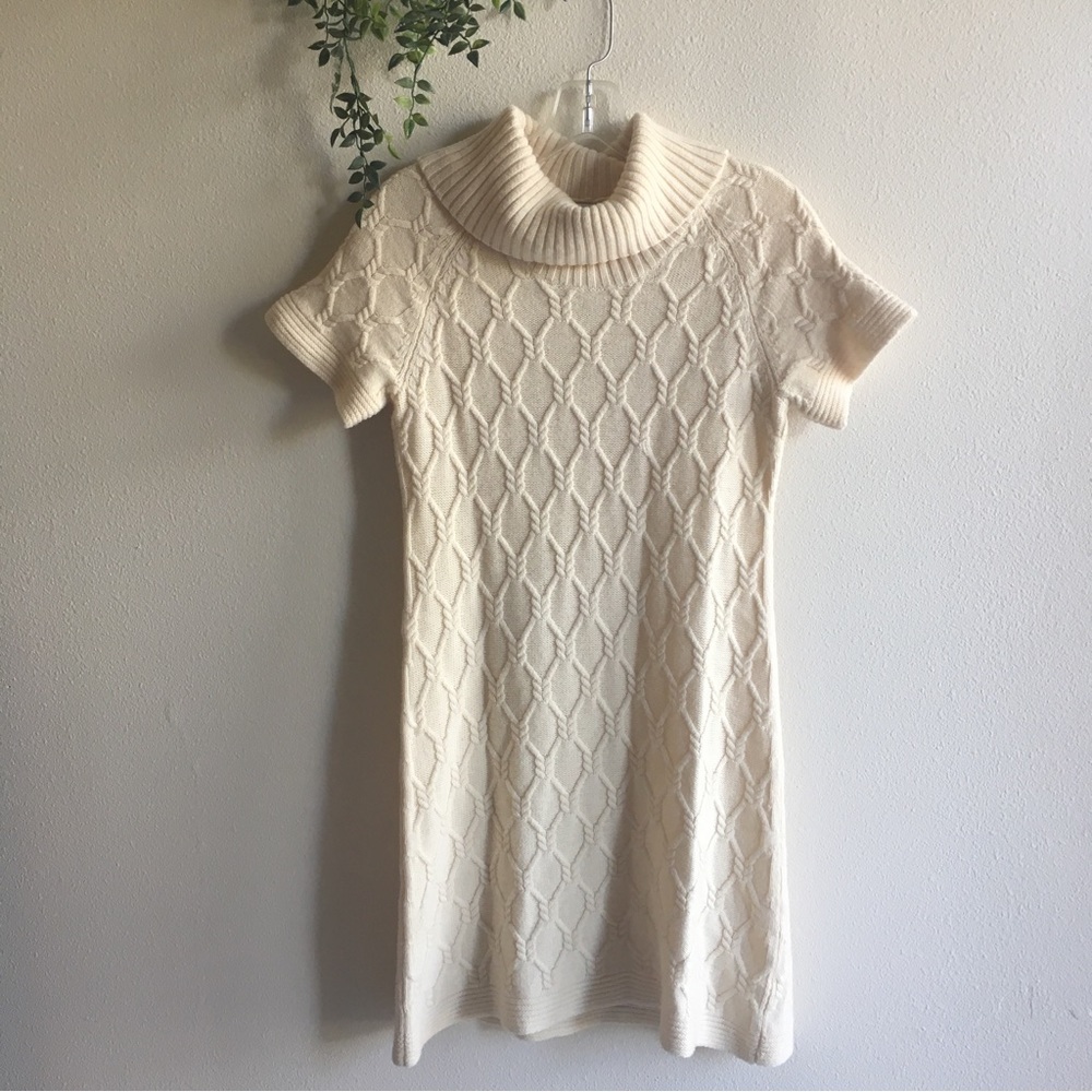 Banana Republic Cabled Short Sleeve Sweater Dress in Ivory